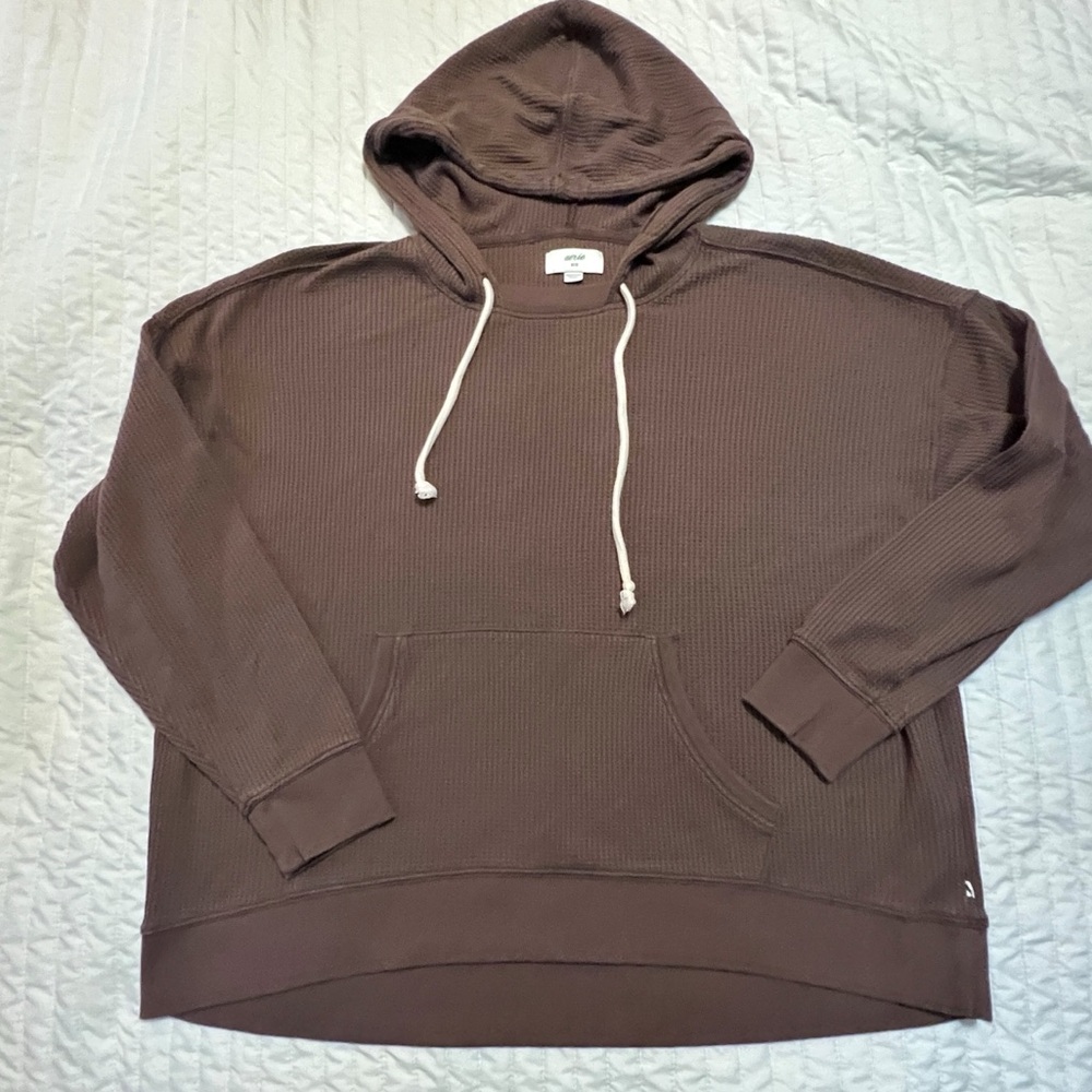 Aerie Brown Thermal Knit Hoodie Sweatshirt M - Picture 2 of 7